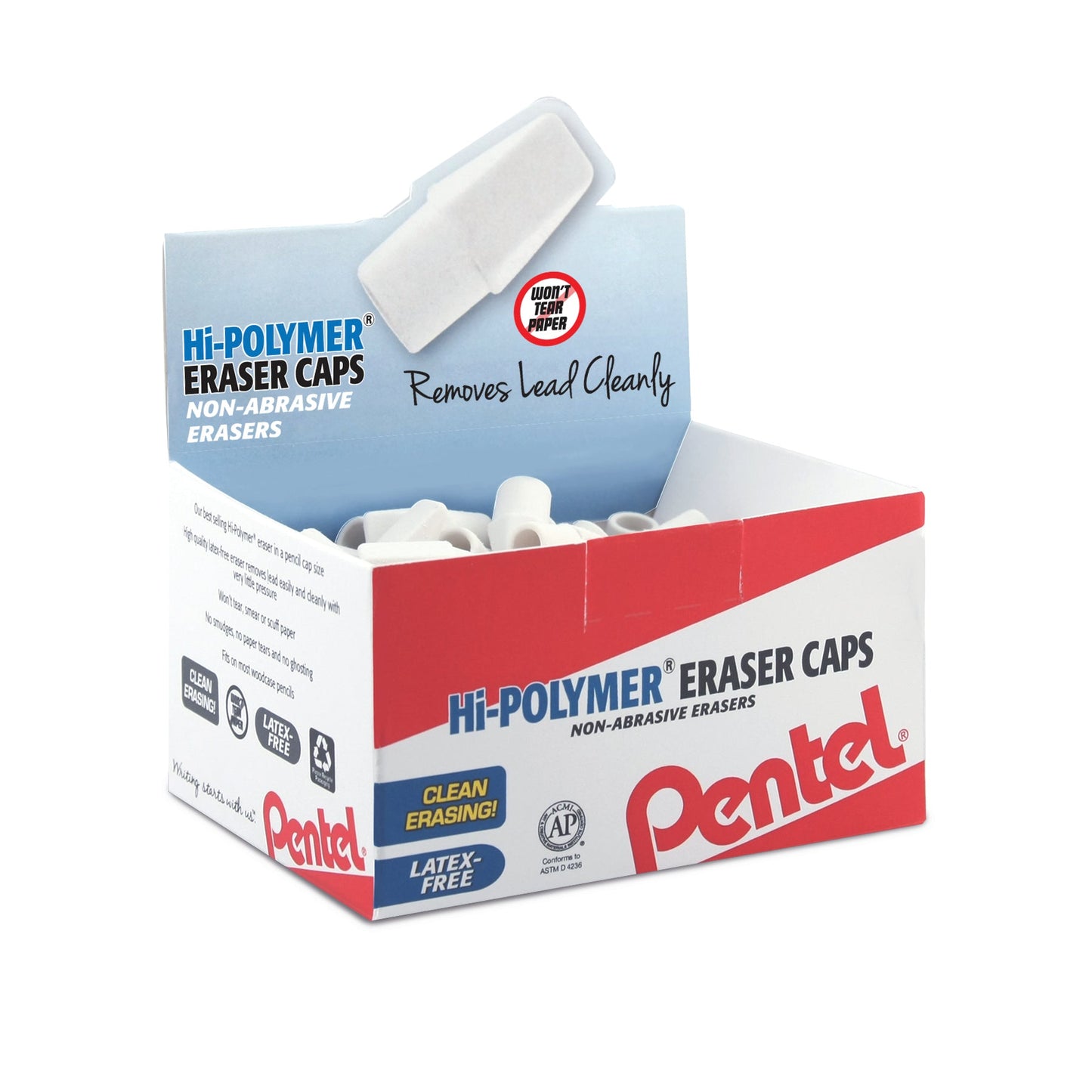 Hi-Polymer Eraser, White Cap Eraser, Box Open Stock Display - 144 Pieces (ZEH-02)