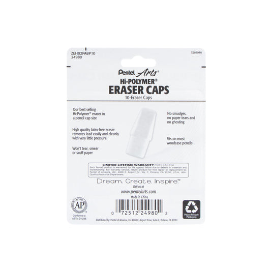 Pentel Arts Hi-Polymer White Cap Erasers10-Pk (ZEH02PABP10)