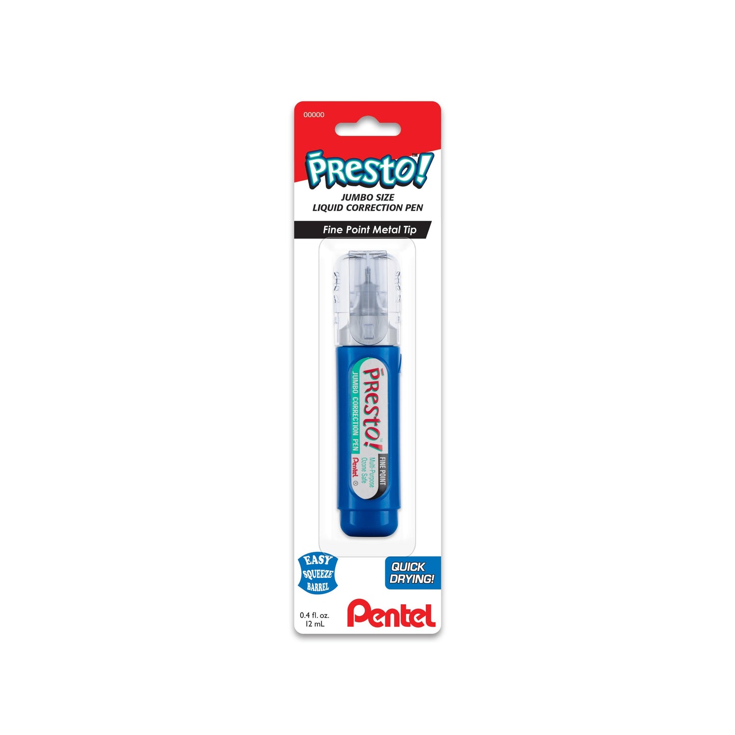Pentel Presto! Jumbo Correction Pen Fine Point, Metal Tip 12 ml/0.4 fl.oz. 1-Pk (ZL31WBP-K6)