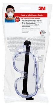 3M™ Goggle Chemical Splash, 91252H1-DC-10, Black Strap, Clear Lens, 10/case