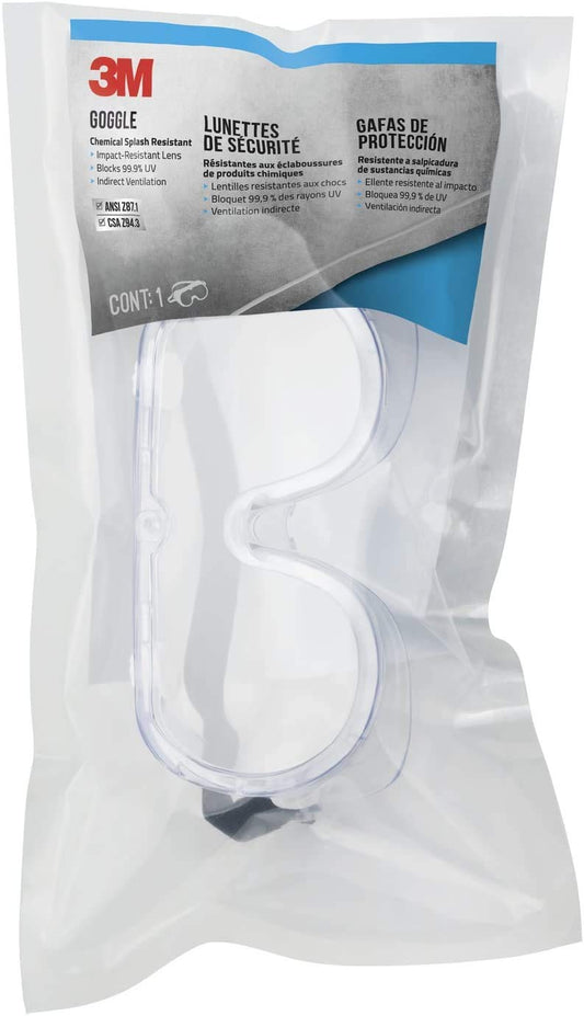 3M™ Goggle Chemical Splash, 93506P1-DC, Black Strap, Clear Lens, 10/case