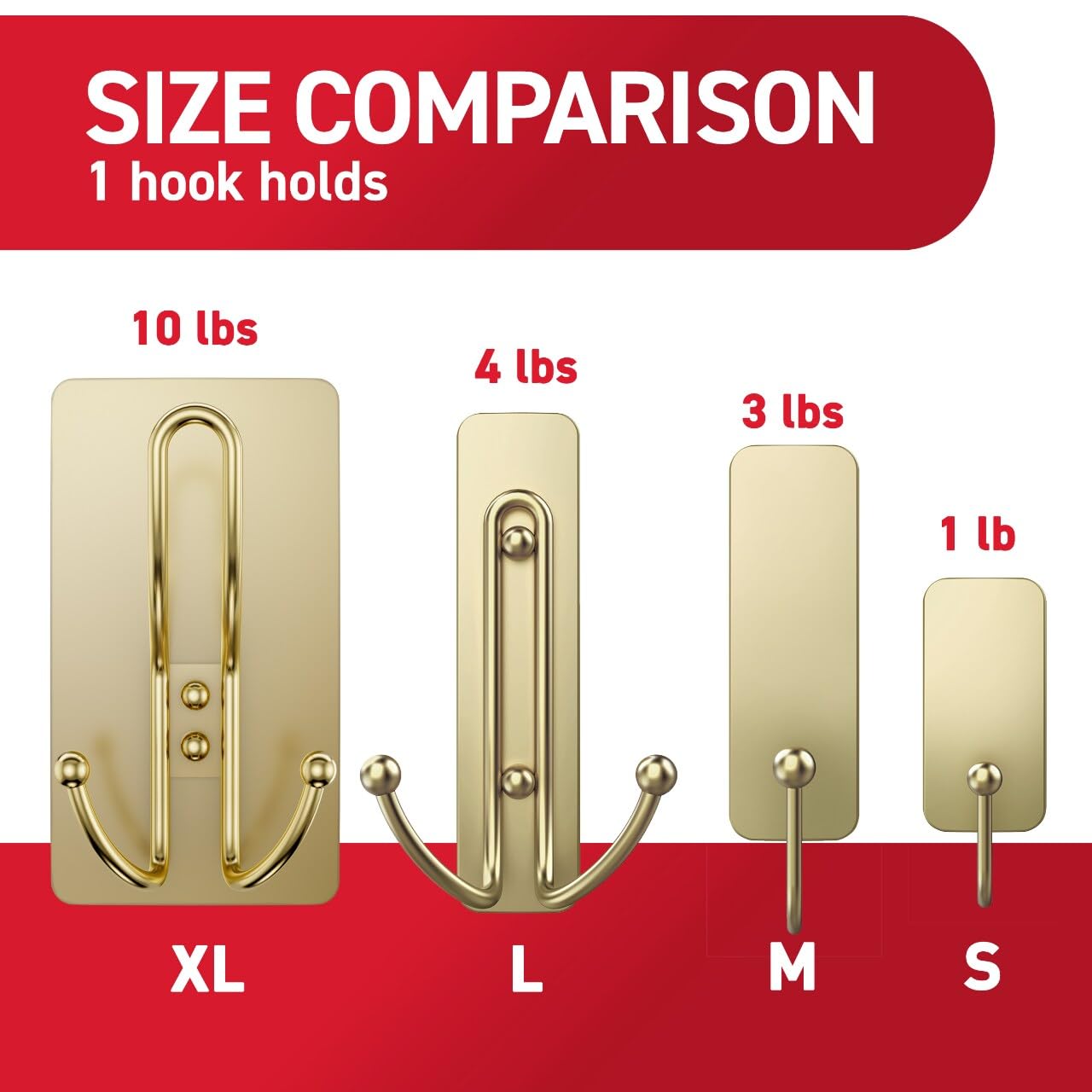Command™ X-Large Satin Brass Triple Hook 17038BR-2ES, 2 Hooks, 6 Strips, 2 Pack
