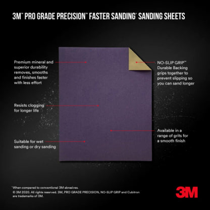 3M™ Pro Grade Precision™ Faster Sanding Sanding Sheets 100 grit Medium, 27100TRI-20, 9 in x 11 in, 20/pk