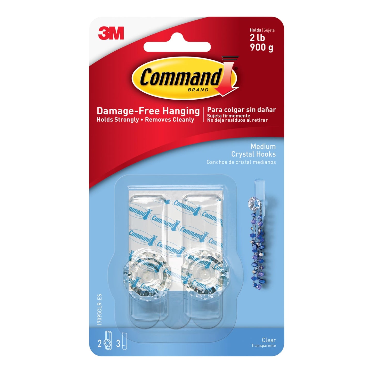 Command Damage-Free Removable Crystal Plastic Knob Hook, 2 Lb Medium, Clear