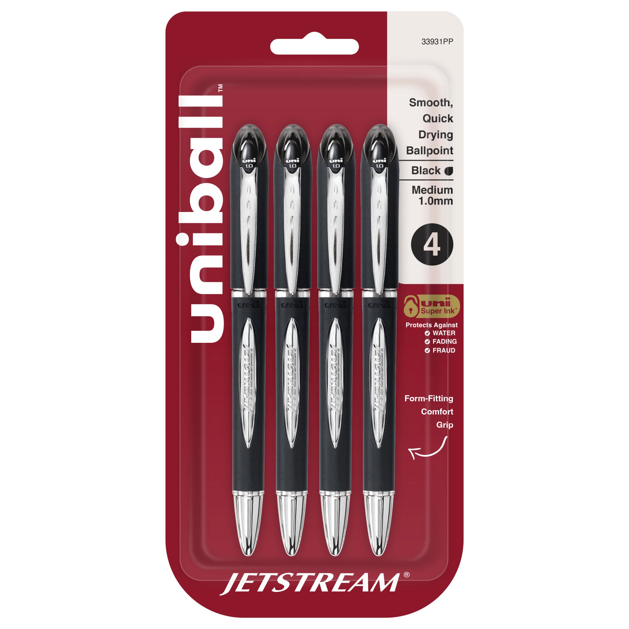 uniball™ Jetstream Ballpoint Pens, Medium Point (1.0mm), Black, 4 Pack ...