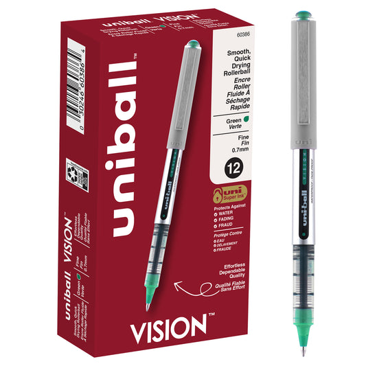 uniball™ Vision Rollerball Pens, Fine Point (0.7mm), Green, 12 Pack