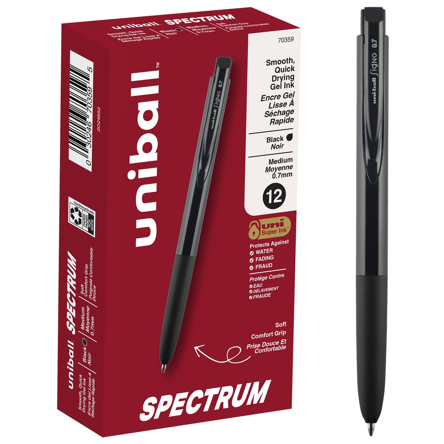 uniball™ Spectrum Retractable Gel Pens, Medium Point (0.7mm), Black Ink, 12 Pack
