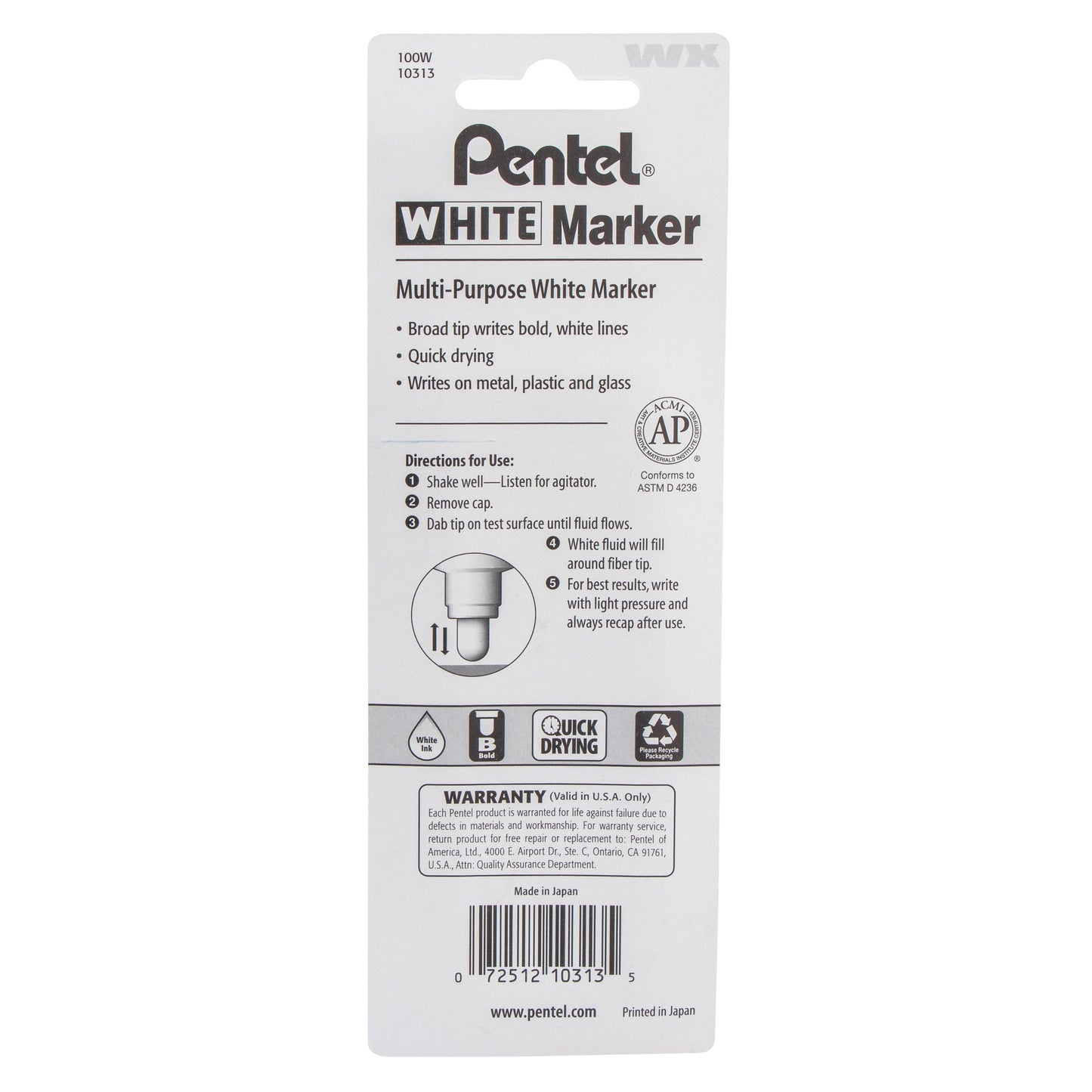 White Marker Permanent Ink Broad Point 1-Pk (100W)