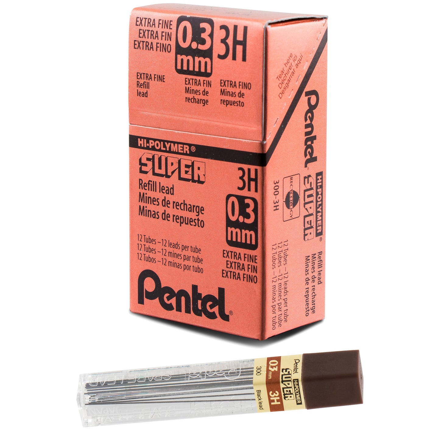 Super Hi-Polymer Lead Refill (0.3mm) Extra Fine, 3H, 12 pcs/Tube (300-3H)