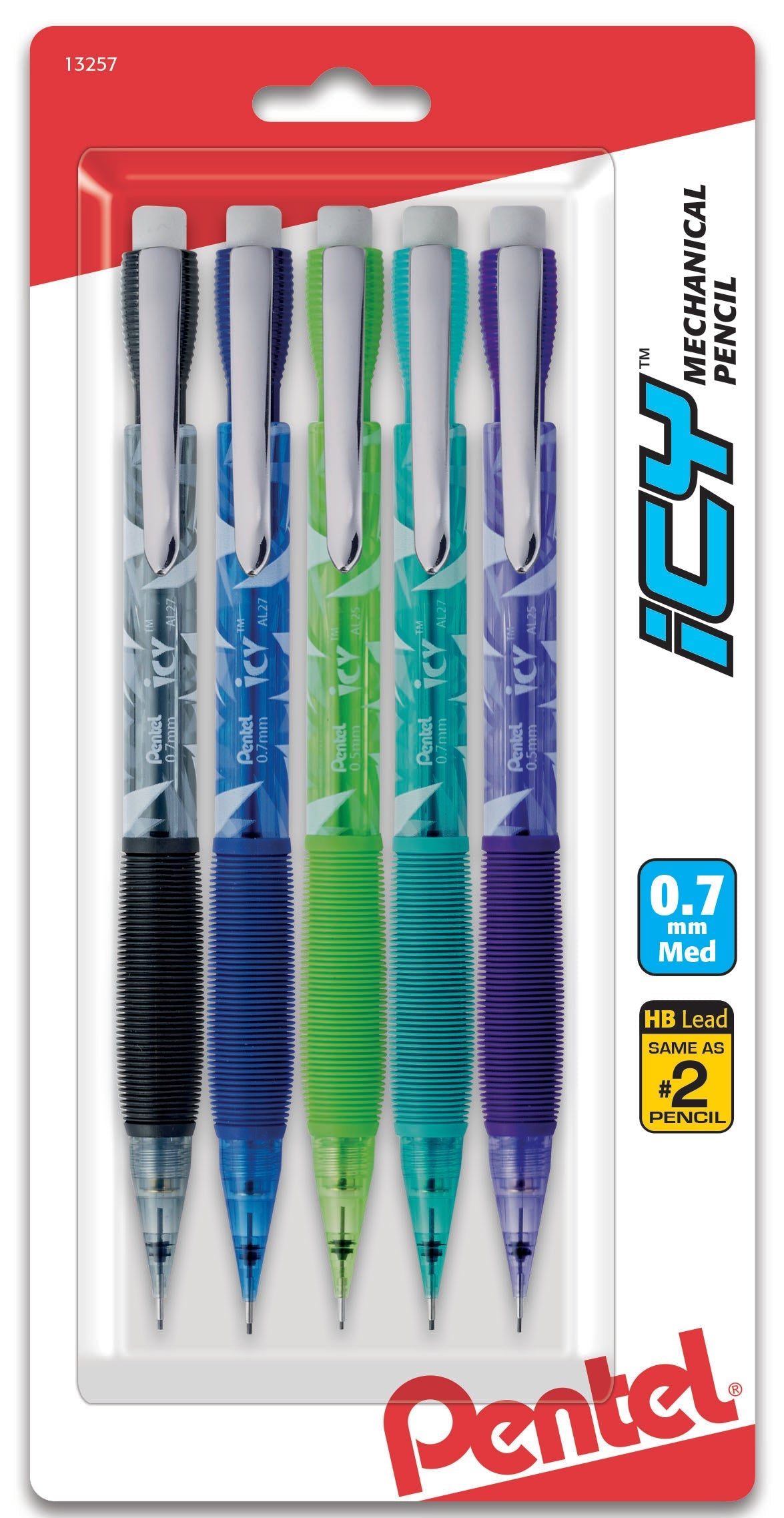 ICY (0.7mm) Mechanical Pencil, Assorted Barrels, 5-Pk (AL27RDBP5M)