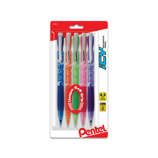 ICY Mechanical Pencil, (0.9mm), Assorted Barrels, 5-Pk (AL29TBP5M)