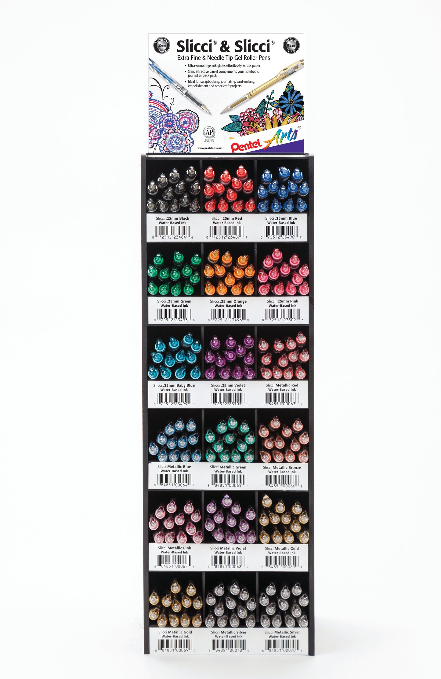 Pentel Arts Slicci Combo Tower Display - 216 Pieces (BG2028-216)
