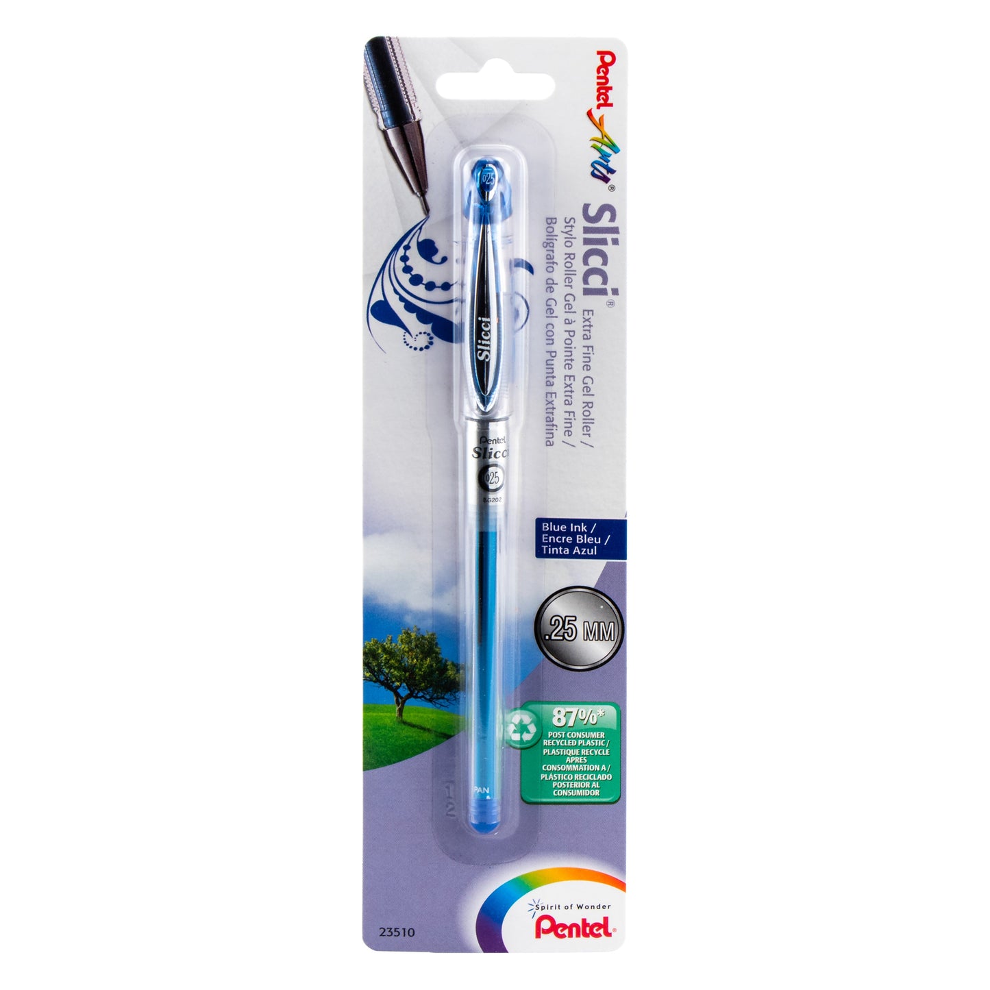 Pentel Arts Slicci (0.25mm) Extra Fine Gel Pen Blue Ink 1-Pk (BG202BPC)