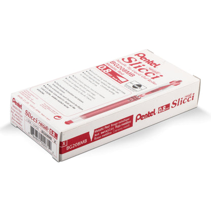 Pentel Arts Slicci METALLIC (0.8mm) Needle Tip Med Gel Pen Red Metallic Ink (BG208-MB)