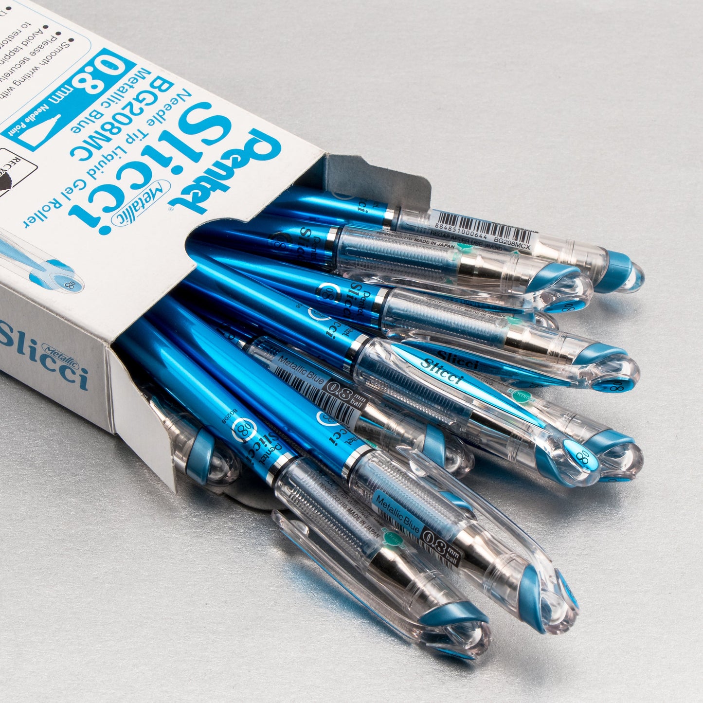 Pentel Arts Slicci METALLIC (0.8mm) Needle Tip Med Gel Pen Blue Metallic Ink (BG208-MC)