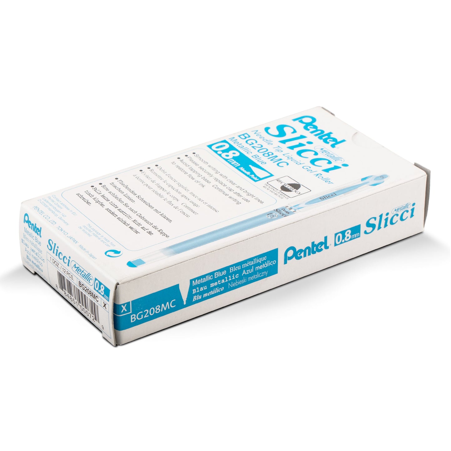 Pentel Arts Slicci METALLIC (0.8mm) Needle Tip Med Gel Pen Blue Metallic Ink (BG208-MC)