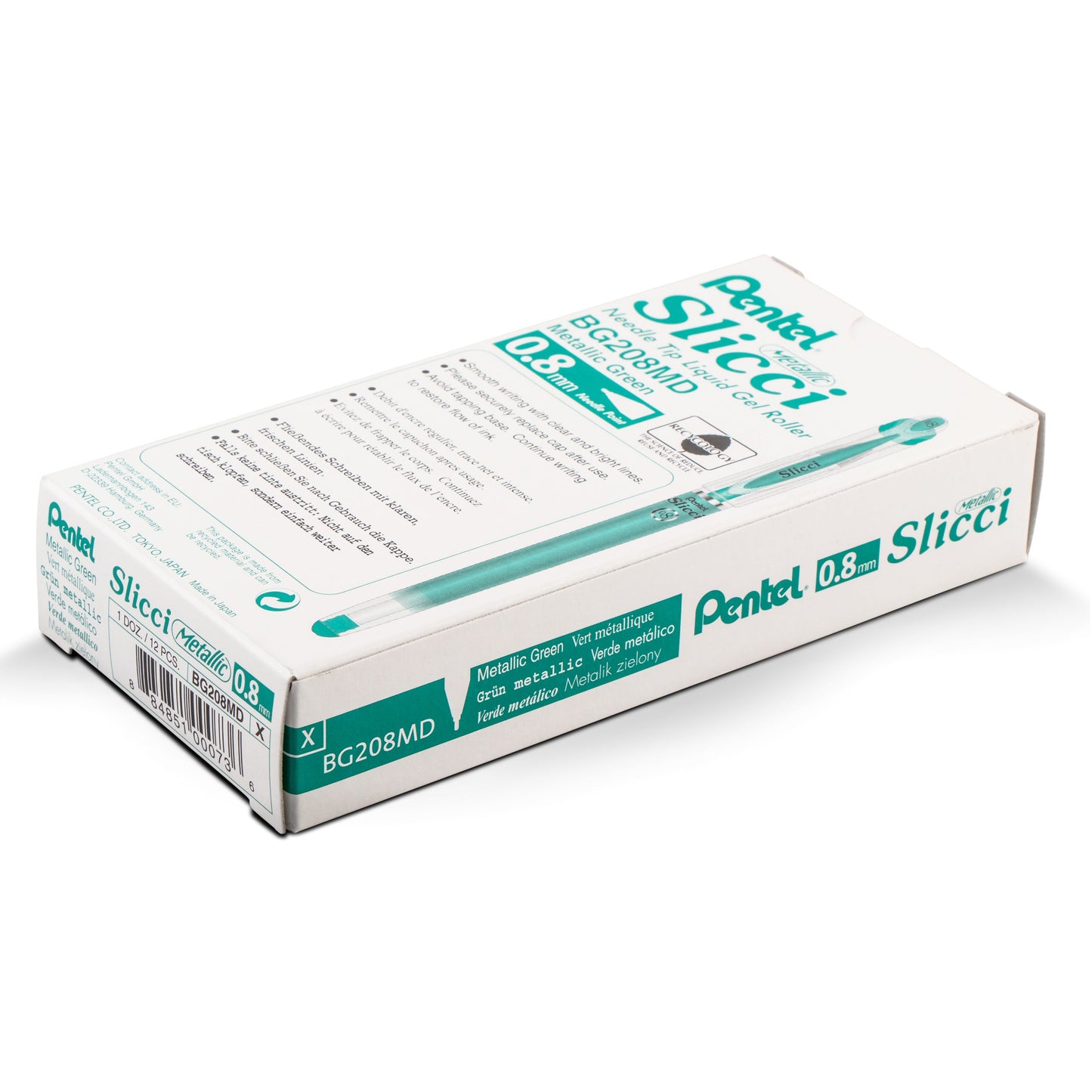 Pentel Arts Slicci METALLIC (0.8mm) Needle Tip Med Gel Pen Green Metallic Ink (BG208-MD)