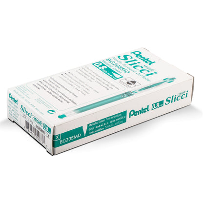 Pentel Arts Slicci METALLIC (0.8mm) Needle Tip Med Gel Pen Green Metallic Ink (BG208-MD)