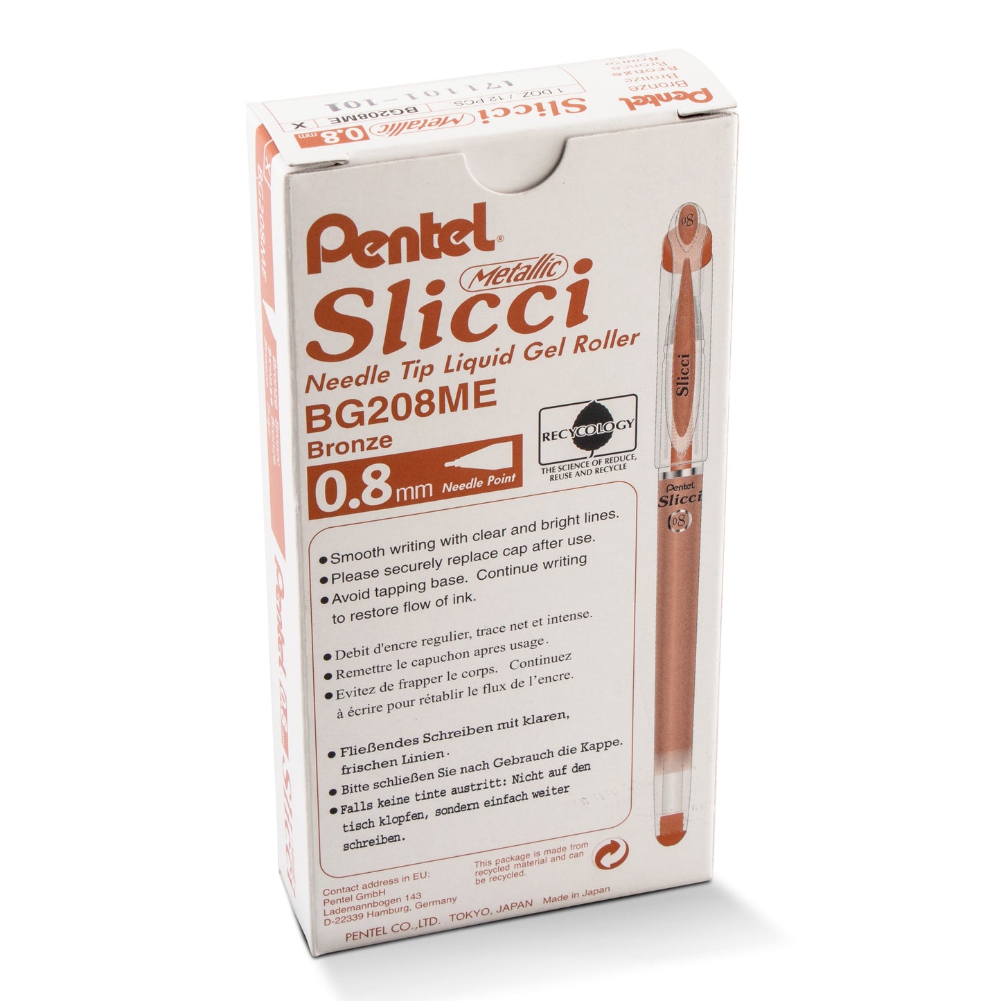Pentel Arts Slicci METALLIC (0.8mm) Needle Tip Med Gel Pen Bronze Metallic Ink (BG208-ME)