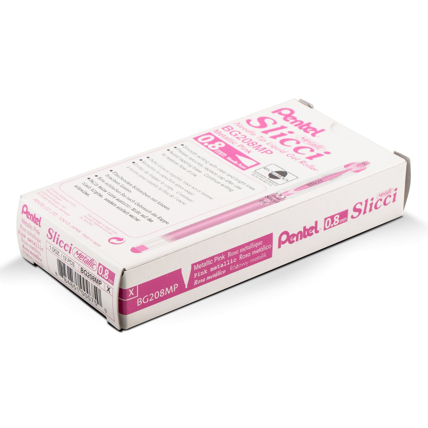 Pentel Arts Slicci METALLIC (0.8mm) Needle Tip Med Gel Pen Pink Metallic Ink (BG208-MP)