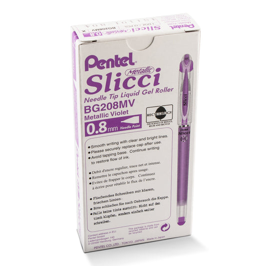 Pentel Arts Slicci METALLIC (0.8mm) Needle Tip Med Gel Pen Violet Metallic Ink (BG208-MV)