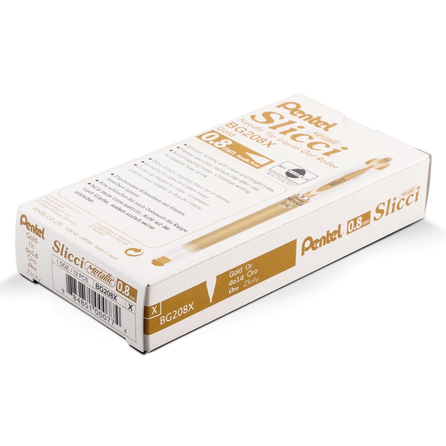 Pentel Arts Slicci METALLIC (0.8mm) Needle Tip Med Gel Pen Gold Metallic Ink (BG208-X)