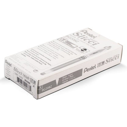Pentel Arts Slicci METALLIC (0.8mm) Needle Tip Med Gel Pen Silver Metallic Ink (BG208-Z)