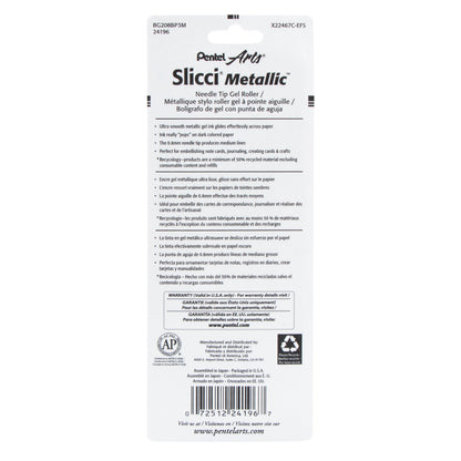 Pentel Arts Slicci METALLIC (0.8mm) Needle Tip Med Gel Pen, Assortd Ink (E/X/Z) 3-Pk (BG208BP3M)