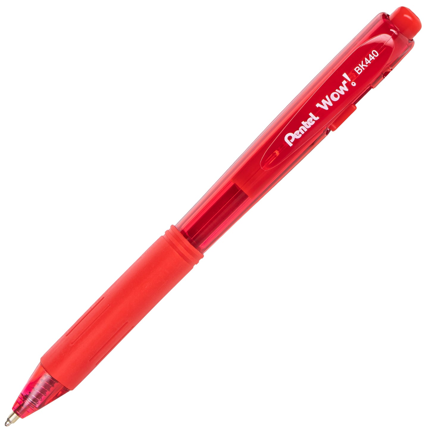 Wow! Retractable Ballpoint Pen, (1.0mm) Medium Line, NEW Ink, Red Ink (BK440-B)
