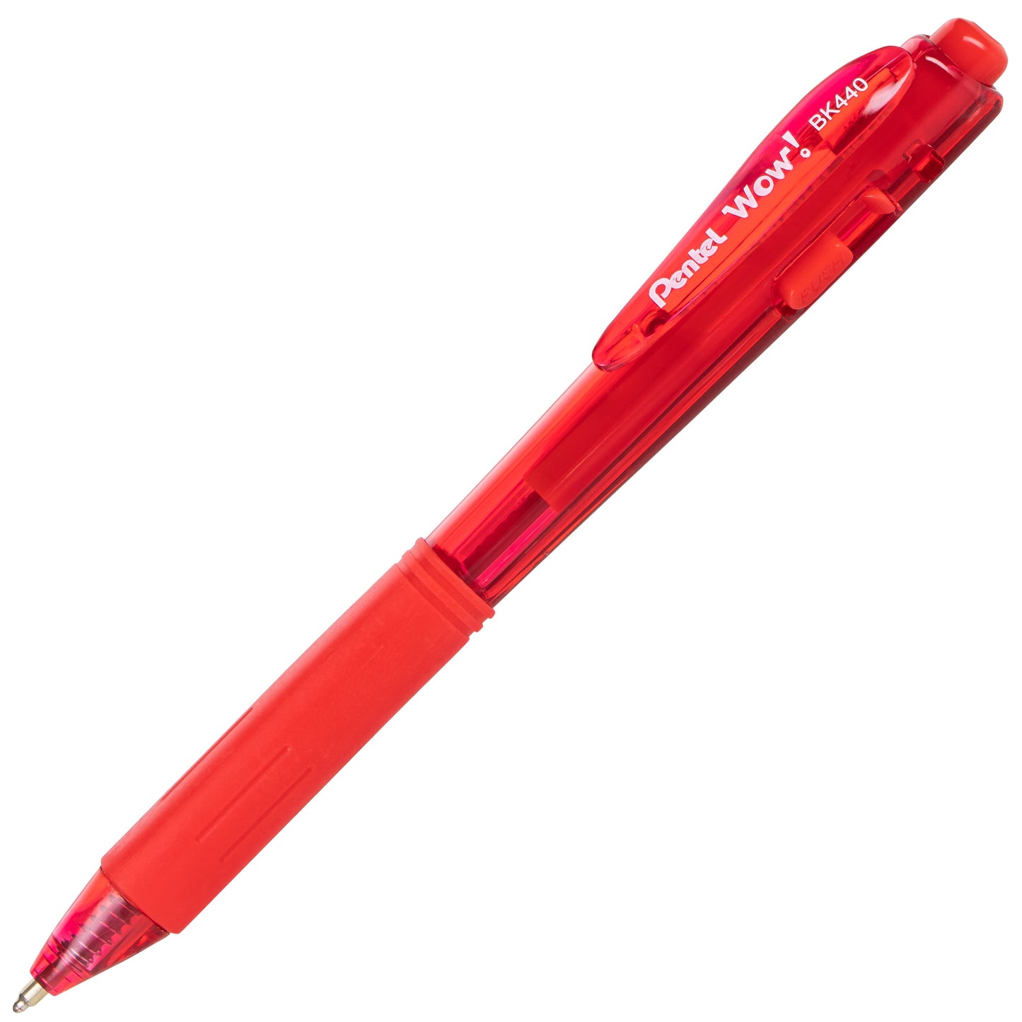 Wow! Retractable Ballpoint Pen, (1.0mm) Medium Line, NEW Ink, Red Ink (BK440-B)