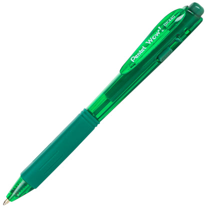 Wow! Retractable Ballpoint Pen, (1.0mm) Medium Line, NEW Ink, Green Ink (BK440-D)