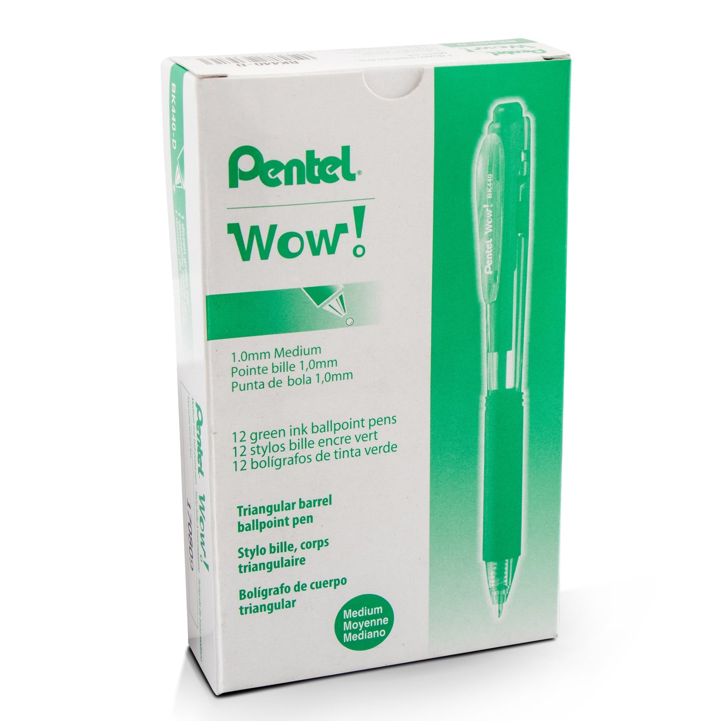 Wow! Retractable Ballpoint Pen, (1.0mm) Medium Line, NEW Ink, Green Ink (BK440-D)