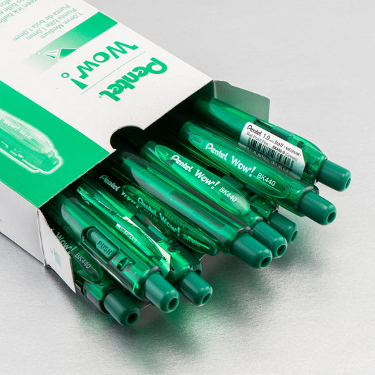 Wow! Retractable Ballpoint Pen, (1.0mm) Medium Line, NEW Ink, Green Ink (BK440-D)