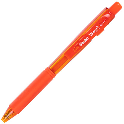 Wow! Retractable Ballpoint Pen, (1.0mm) Medium Line, NEW Ink, Orange Ink (BK440-F)