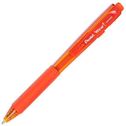 Wow! Retractable Ballpoint Pen, (1.0mm) Medium Line, NEW Ink, Orange Ink (BK440-F)