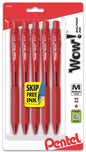 Wow! Retractable Ballpoint Pen, (1.0mm) Medium Line, NEW Ink, Red Ink 5-Pk (BK440BP5B)