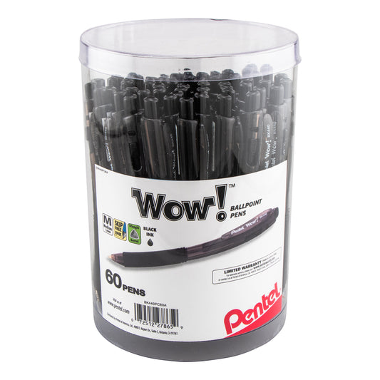 Pentel WOW! Ballpoint Pen, (1.0mm) Med. line, Black Ink, 60-pk Canister (BK440PC60A)