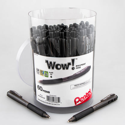 Pentel WOW! Ballpoint Pen, (1.0mm) Med. line, Black Ink, 60-pk Canister (BK440PC60A)