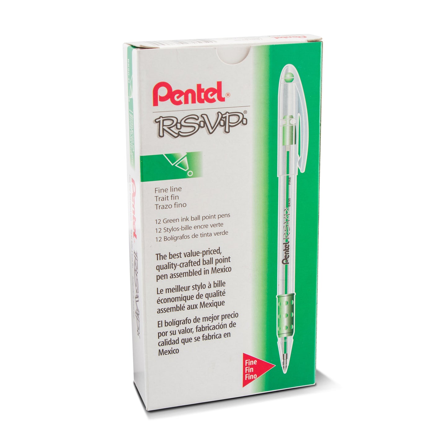 RSVP Ballpoint Pen, (0.7mm) Fine Line, Green Ink (BK90-D)