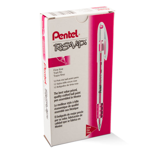 RSVP Ballpoint Pen, (0.7mm) Fine Line, Pink Ink (BK90-P)