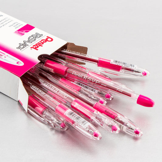 RSVP Ballpoint Pen, (0.7mm) Fine Line, Pink Ink (BK90-P)