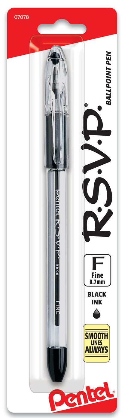 RSVP Ballpoint Pen, (0.7mm) Fine Line, Black Ink 1-Pk (BK90BPA)