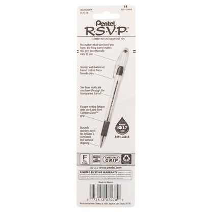 RSVP Ballpoint Pen, (0.7mm) Fine Line, Black Ink 1-Pk (BK90BPA)