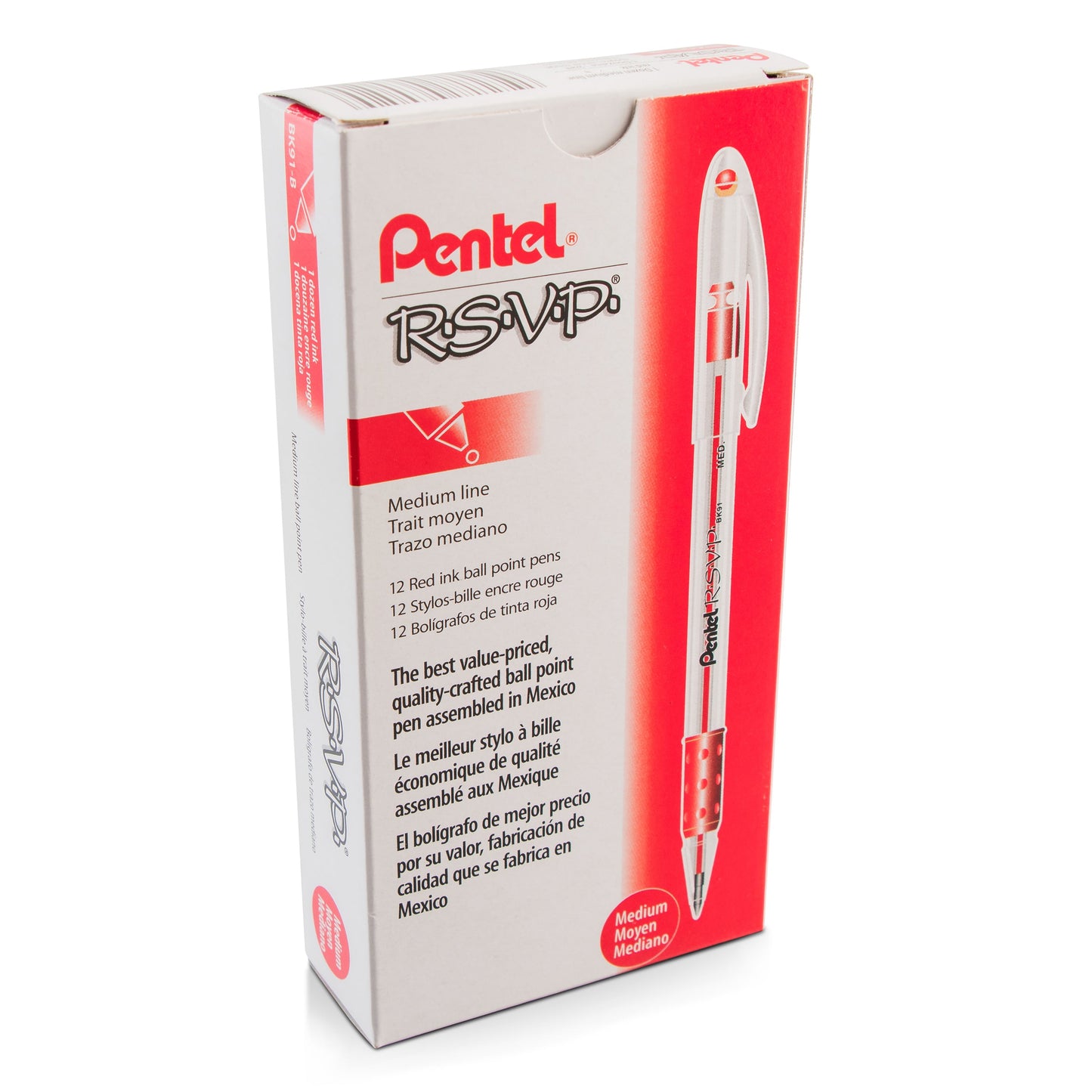 RSVP Ballpoint Pen, (1.0mm) Medium Line, Red Ink (BK91-B)