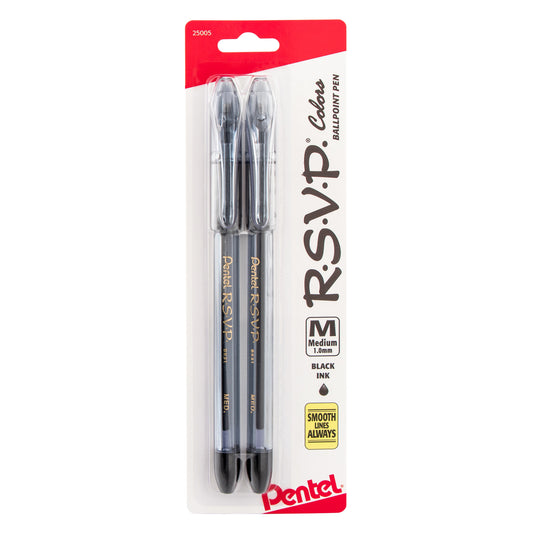RSVP COLORS Ballpoint Pen, (1.0mm) Medium Line, Black Ink, 2-Pk (BK91CRBP2A)