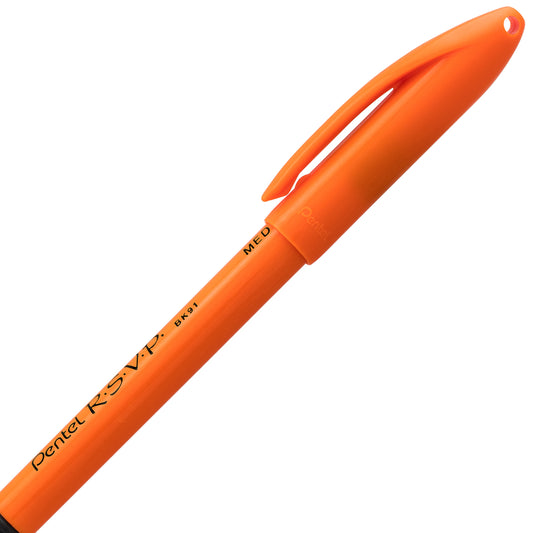 RSVP Ballpoint Pen, (1.0mm) Medium Line, Safety Color Orange Barrel, Black Ink (BK91HDF-A)