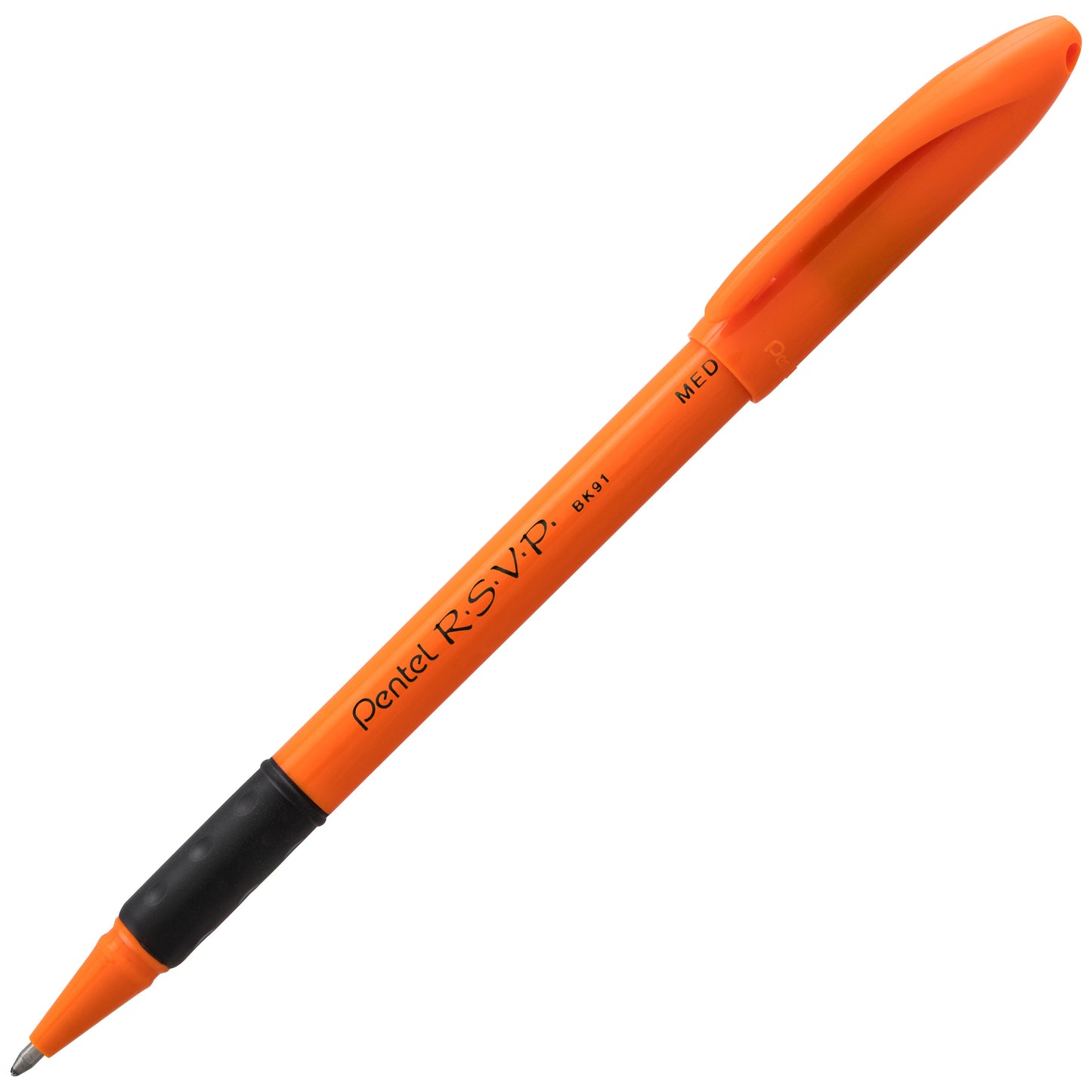 RSVP Ballpoint Pen, (1.0mm) Medium Line, Safety Color Orange Barrel, Black Ink (BK91HDF-A)