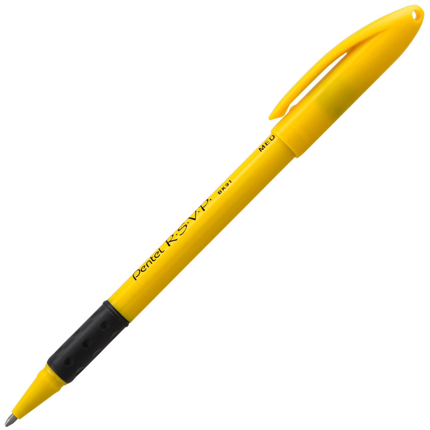 RSVP Ballpoint Pen, (1.0mm) Medium Line, Safety Color Yellow Barrel, Black Ink (BK91HDG-A)