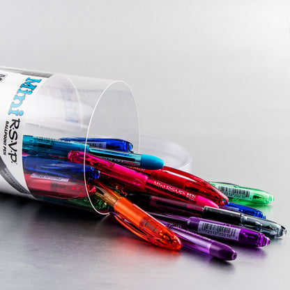 RSVP Mini Ballpoint Pen, (1.0mm) Medium Line, 24-Assorted Ink (A/B/C/D/F/P/S/V) in Clear cylinder pack (BK91MN24M)