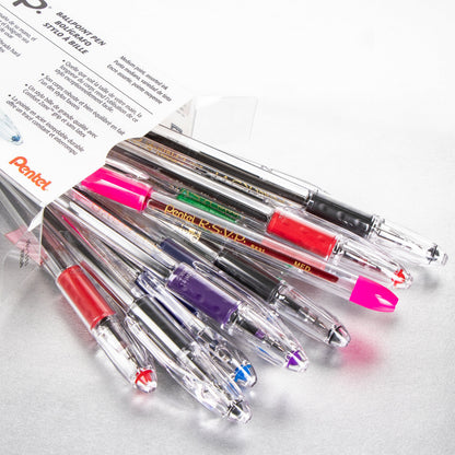 RSVP Ballpoint Pen, (1.0mm) Medium Line, 12-Assorted Ink (5A/2B/2C/D/P/V) Pen in Clear plastic box (BK91PC12M)